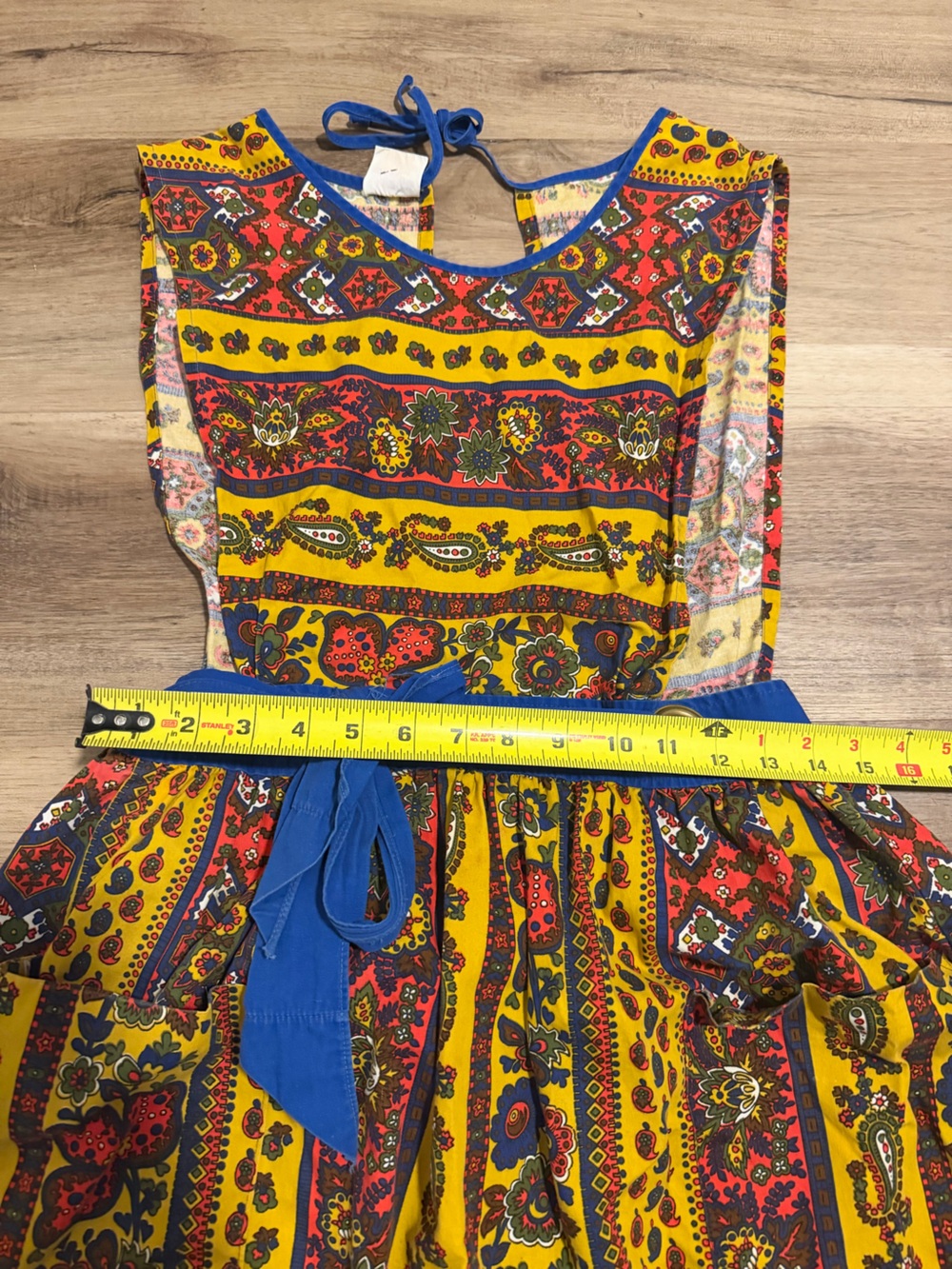 VTG Design House Apron Pinafore Dress 60s 70s Lotus Floral Paisley Cottagecore - Picture 11 of 12
